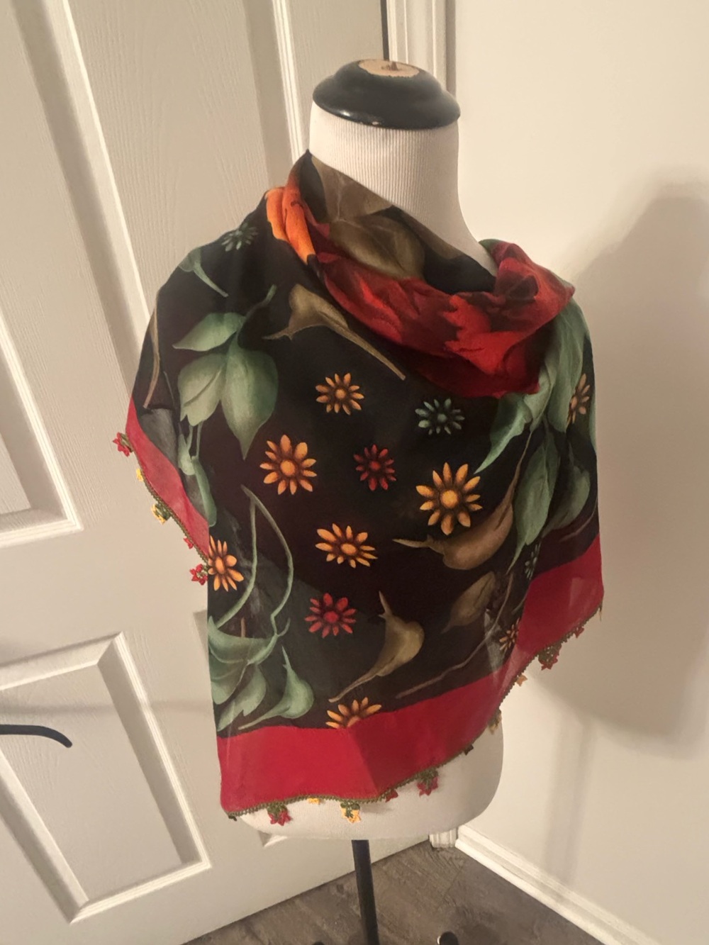 Floral Black & Red Scarf Shawl